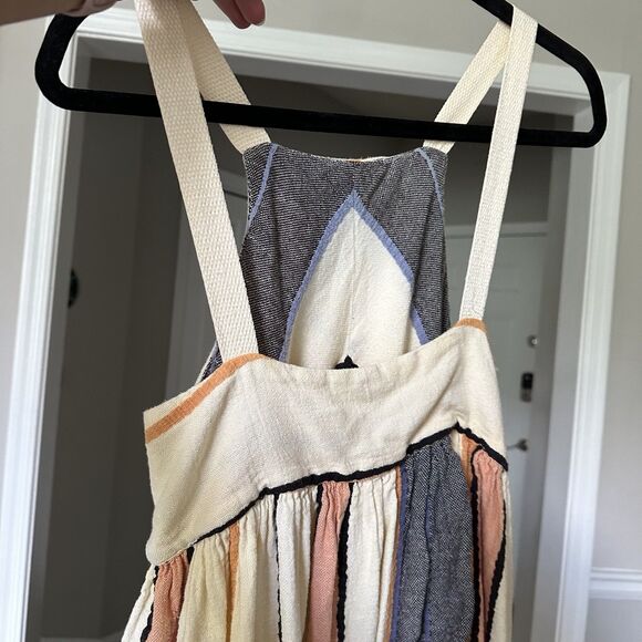 Free People Striped Bloom Dress Size XS Ivory Natural Textured Apron Midi - Picture 5 of 9